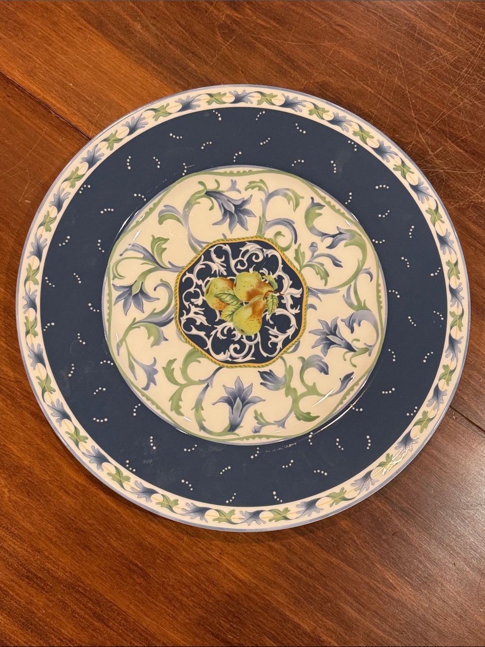 Fitz and Floyd Alfresco Blue Scroll 12” Dinner Plate Blue White Classic Choices